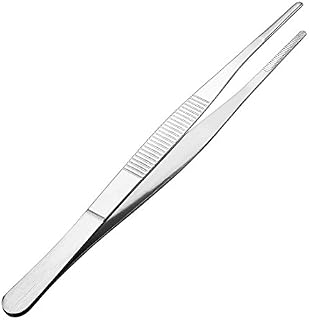 sourcingmap 1 Pcs 7-Inch Stainless Steel Straight Blunt Tweezers Serrated Tip Daily Garden Tool