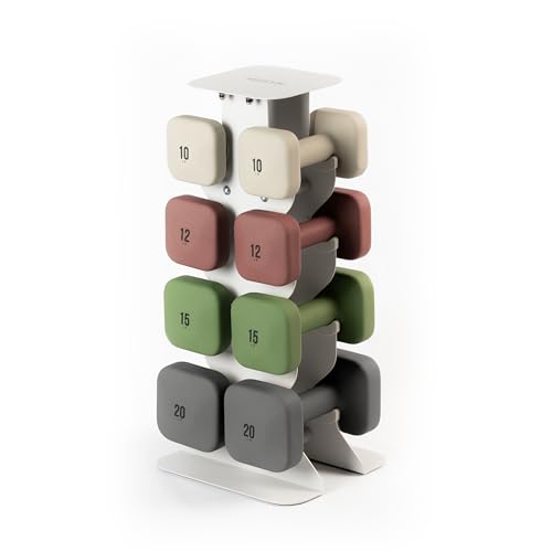 WeGym Square Dumbbell Set with Rack for Home Gym, 10-20lb Pairs, Mix