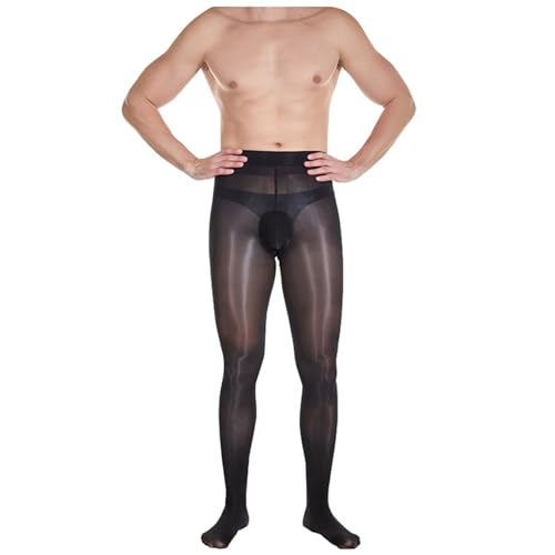Men's See-through Mesh Legging Pantyhose Oil Silk High Waist Sheer Tights Long Pants Stockings
