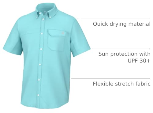 Image of HUK Men's Tide Point Kc Scott Original Artwork Short Sleeve Shirt, Fishing Button Down