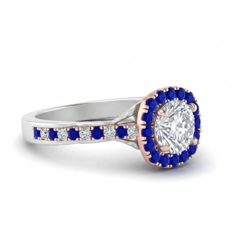 Image of Choose Your Gemstone Cathedral Halo Two Tone Engagement Ring 925 Sterling Silver Round Shape Halo Engagement Rings Lightweight Office Wear Everyday Gift Jewelry US Size 4 to 12