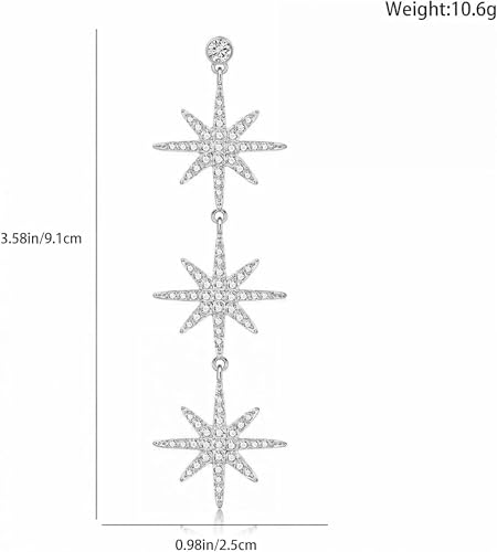 Blingsoul Gold 3 Star Earrings - Silver 3 Star Hexagonal Snowflakes Dangling Wedding Jewelry for Women Bride3