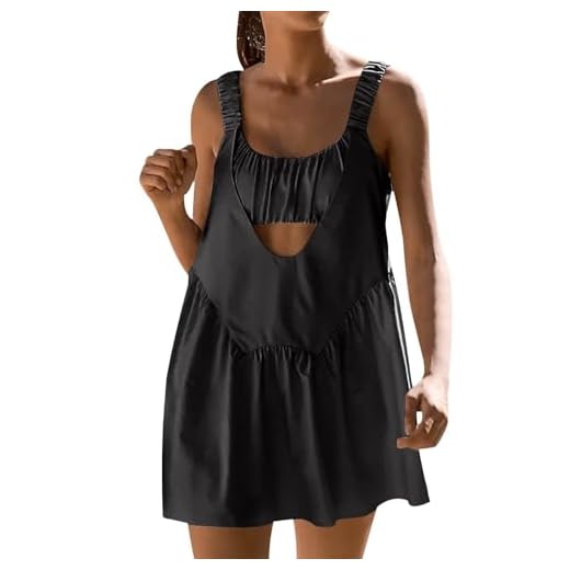 GEIPOT Women Tennis Dress with Built in Shorts and Bra Sleeveless Casual Summer Backless Golf Dress Workout Dresses, Black, S