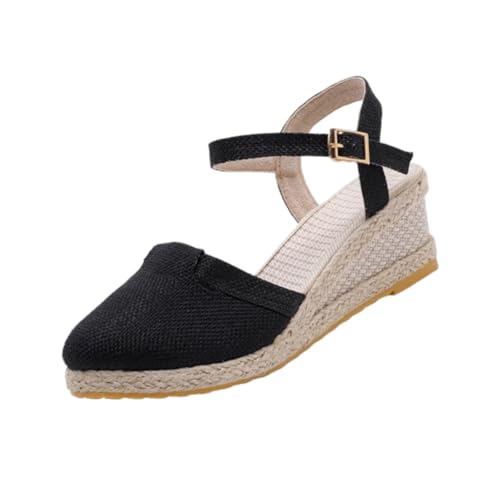 Sandales compensées été femme bout rond ouvert plateforme confortable noire chaussure taille 40