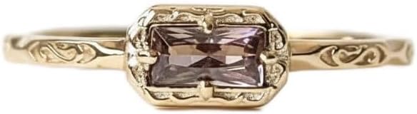 Vintage Emerald Cut Smoky Quartz Ring in 14K Gold with Engraved Band Engagement Ring Promise Ring for Women By REDWINE JEWELLS