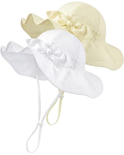 HONGTEYA Baby Sun Hat Cotton Stripe Bow Wide Brim Toddler Beach Bucket Hat - image 1