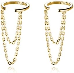 Reffeer 925 Sterling Silver Cuff Earrings Chain for Women Girls Cartilage Wrap Earrings Helix Cuffs (B-18K Gold)