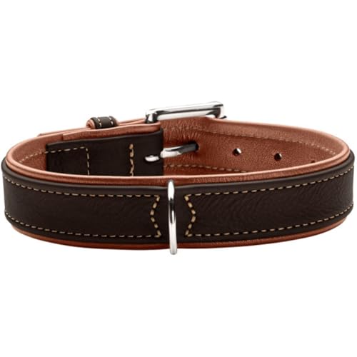 HUNTER Hundehalsband Canadian UP, Farbe: schwarz/Cognac, weiches, geschmeidiges Leder, klassisch, fellschonend, nachhaltig, Made in Germany, Größe: 65