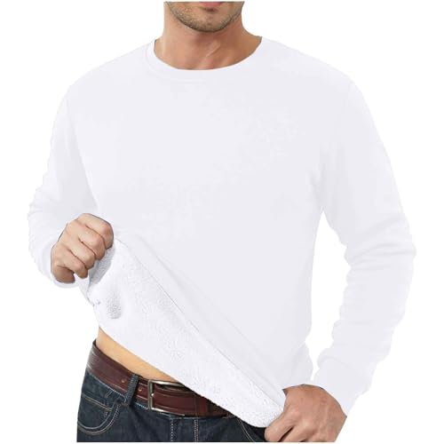 Camiseta térmica de manga larga para hombre, forro polar, camiseta térmica, cuello redondo, manga larga, ropa interior térmica, forro polar interior cálido, Blanco, 3XL
