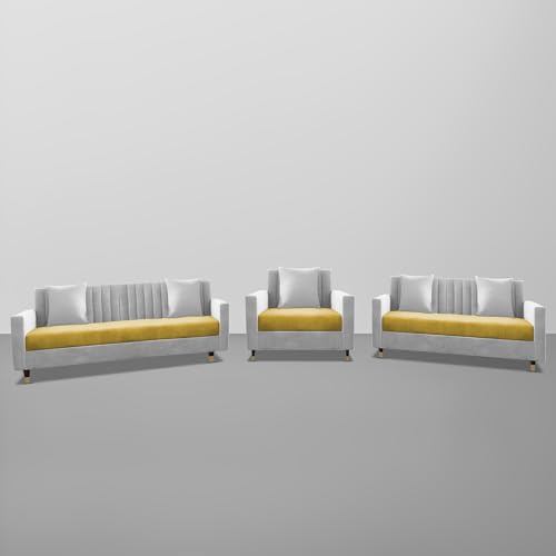 Image of Casaliving Garcia 3+2+1 Seater Sofa Set for Living Room (Yellow Grey Colour) Premium Fabric Sofa