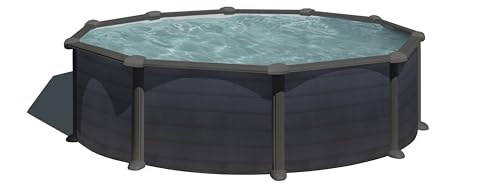 Piscina Gre KITPR458GF Granada. - Piscina fuori terra in acciaio, rotonda con aspetto in acciaio grafite. Piscina scomponibile per Giardino. 460 x 132 cm