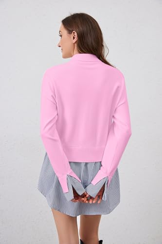 Image of Turtleneck Asymmetrical Sweaters for Women Patchwork 2 in 1 Pullover Knit Sweater Slit Button Down Shirt 2026 Fall