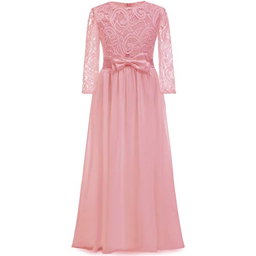 ABAO SISTER Vintage Boho Chiffon A-line Flower Girl Dress (Dusty Pink, Size 6)