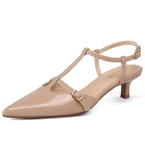 Women Low Heel Pumps: 2 Inch Comfortable Kitten Heels, Office Formal Dinner Dress Shoes, Ankle Strappy Slingback Pumps, Sexy Night Prom Dance Shoes