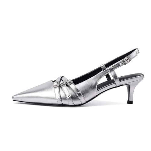 Image of CORNMOOD Stiletto Slingback Heels Pumps for Women | Glossy Patent Leather Kitten heel, Chic Dress Shoes for Modern Women, Ideal Wedding Evening Party and Work Office Outfit