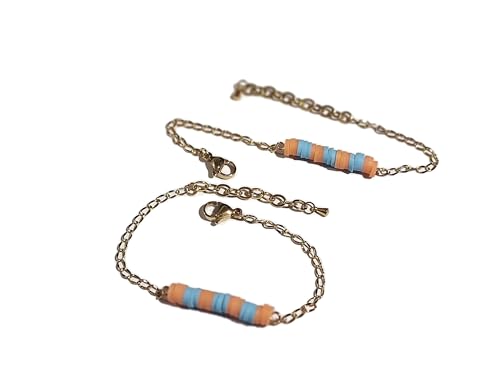 Bracelets duo perles heishi à partager entre amies et sœurs en acier inoxydable rose