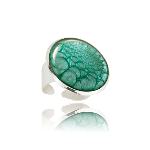Classiques Glamoureux Ronde Grosse Bagues Fantaisie Réglable Bijoux pour Femme (Style 20 - Bleu Turquoise Argent)