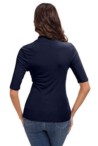 Womens Half Sleeve Chic Mock Neck Slim Fit Pullover Tee Shirt