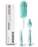 Moyuum Silicone Baby Bottle and Nipple Brush Set | Made in Korea, 360 Degree Rotating Handle, Soft Bristles, Hanging Hole for Quick Drying and Storage, Dishwasher Safe (Mint)