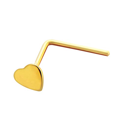 Monster Piercing - Perno/Stud de Nariz CORAZ�N. Palo en �ngulo. Oro Amarillo de 9 Quilates. Calibre: 22G (0,6 mm). Longitud del Perno: 8mm. Hipoalerg�nico