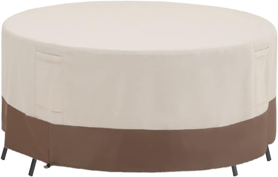 HERA'S PALACE Round Outside Table and Chair Covers, 600D Heavy Duty Outdoor Lawn Garden Table and Chairs Covers with Handle, Waterproof, Windproof & Anti-UV , 71x23 inches