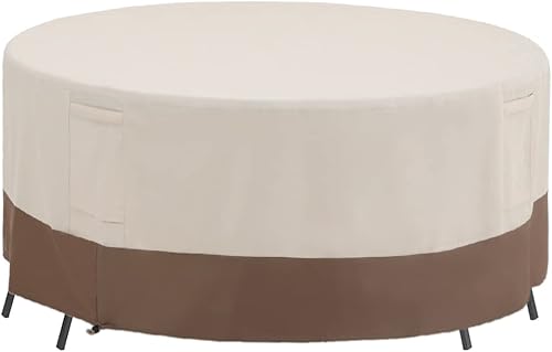 HERA'S PALACE Fundas redondas para mesa y sillas exteriores, 600D, resistentes al viento, para mesa y sillas de jardín de césped al aire libre con