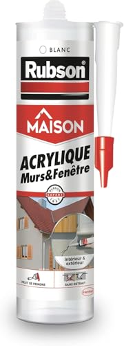 Rubson – Mastic Maison Acrylique Murs & Fenêtres (cartouche de 280 ml) – Mastic acrylique blanc pour intérieur & extérieur – Comble fissure, joint porte et...