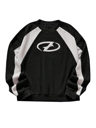 COZYEASE Men's Graphic Crewneck Sweatshirt Color Block Long Sleeve Thermal Pullover Tops Streetwear