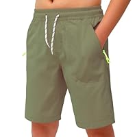 MEILONGER Short d'été pour garçon - Style décontracté - Coupe classique - Avec bretelles - Avec poches zippées, 25001 Vert armée, 164