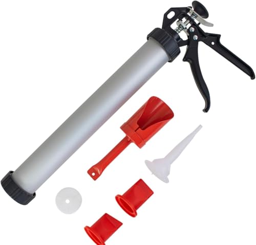 Heavy Duty Mortar Pointing & Grouting Gun Kit – Dual-Function 380mm Applicator with Ratchet Handle, Nozzles & Spare Plunger – Ideal for Tile, Brickwork, Patio & Wall Joints