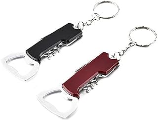 ARFUKA 2pcs Multifunctional Bottle Opener Keyring Corkscrew Keychains Soda Beer Wine Bottle Opener Beverage Bottle Opener Keychain Gift Set (Black + Red)