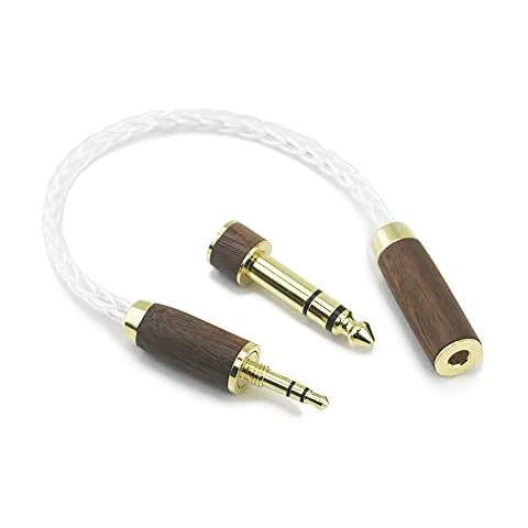 3.5mm 1/8" TRS Male and 6.3mm 1/4" Adapter to 4.4mm Balanced Female Headphone Audio Adapter Cable 8 Cores 6N OCC Copper Single Crystal Silver Plated Wire Walnut Wood Shell Cover