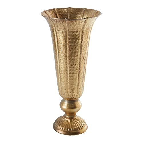 Distressed Gold Metal Compote Bowl | Gold Compote Vase l Lita Metal Vase l Indoor and Outdoor Compote for Any Event Decoration (6.5