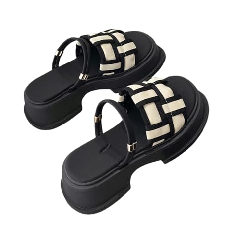 FRALHQFL Damenhausschuhe Fairy Stil Dicke Sohle Sandalen Für Frauen, Sommer Außenbekleidung, Elegante Und Vielseitige Sandalen Mit Röcken-Off White-Sechsunddreißig