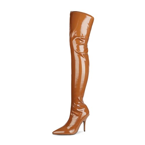 tan boots for women Over the knee high Sexy Black thigh high boots Side Zipper stiletto heels green brown stripper high heel purple boots