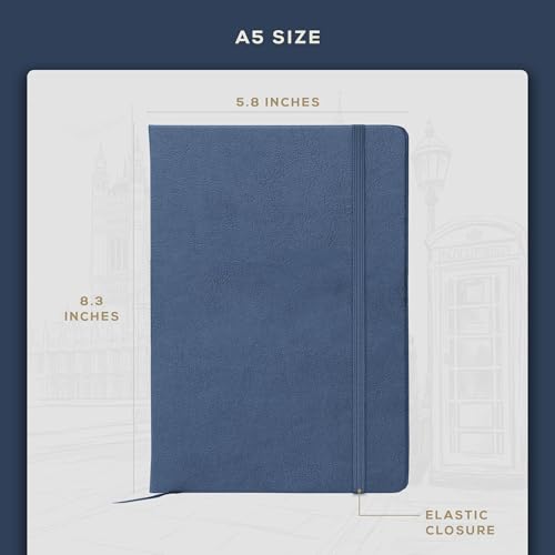Premium British A5 Journal by Beechmore Books | Hardcover Vegan Leather, Thick 120gsm Cream Paper, Professional Lined Notebook in Gift Box (Ruled, Symphony Blue)
