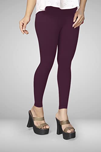 Image of Women's Cotton Skinny Leggings with Ankle Length Solid Pattern Mid Rise and Elastic Closure | Cotton Skinny Leggings for Womens
