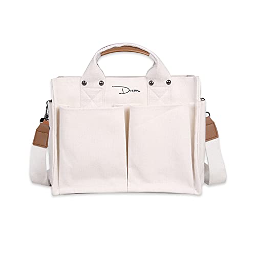 PORRASSO Women Shoulder Bag Casual Handbag Ladies Large Crossbody Bag Canvas Tote Bag for Travel Shopping Daily Use White