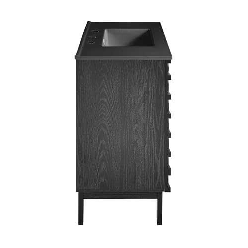 Image of Swiss Madison Cascade 36 in. Black Oak Bathroom Vanity with Black, 3-Hole Ceramic Sink Top