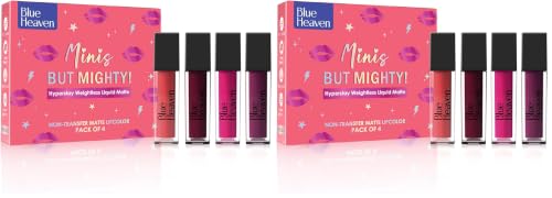 Image of Blue Heaven Minis But Mighty Hyperstay Weightless Liquid Matte Lipsticks For Women, Majestic Diva Bright Shade Kit- Pack of 8 | Long Lasting | Smudgeproof, 6ml