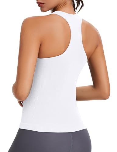 MathCat Seamless Workout Tops for Women with Built in Bra Athletic Tank Tops Yoga Runnning Workout Shirts Slim Fit3