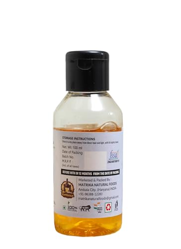 Image of SARV MATRIKAA Wood Pressed Alsi Oil 100ml | Cold Pressed Flaxseed Oil | 100% Pure & Natural | Edible Grade | No Preservatives | Omega 3 Rich | For Cooking, Skin & Hair Care
