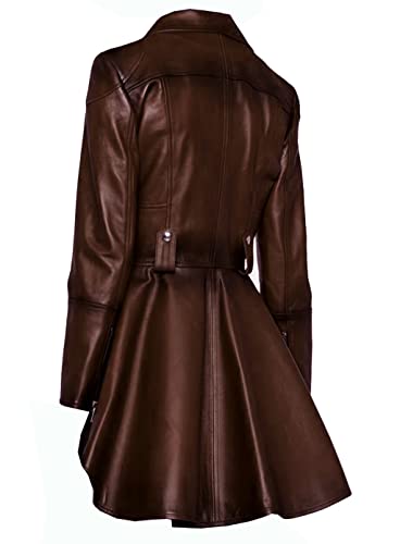 VearFit Alexzender Medusa Black Peplum Fashionable Long Tall Women Coat Blazar Lambskin Leather Jacket For Women3