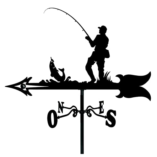 CNMJI Farmhouse Weather Vane Roof Mount, Fishing Retro Durable Scene Wind Direction Indicator Black Garden Mount Yard Decoration Wind Direction Indicator Outdoor Bracket - Metal