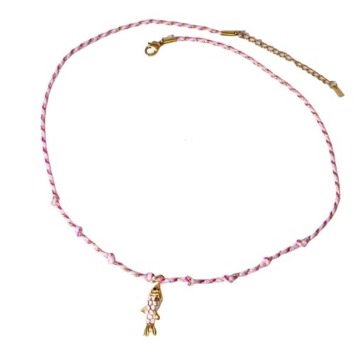 Collier pendentif poisson en corde tissée main et chaîne acier