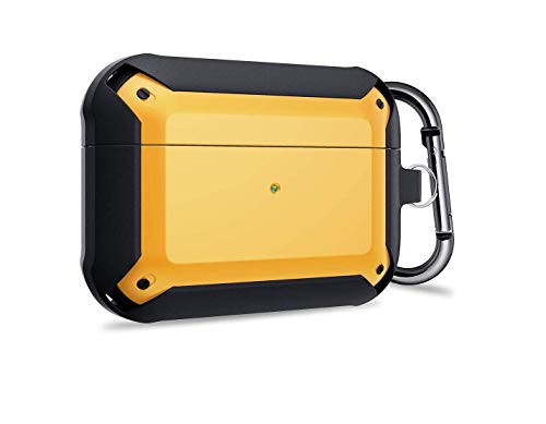 Image of HAMZ Eggshell Edition (Visible Front LED) Press Lock Button Hybrid Shockproof Four Corner Buffer Design Case Suitable for Airpods Pro (Yellow-Black)
