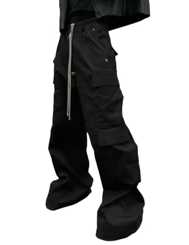 Women's Goth Cargo Pants Unisex Casual Wide Leg Pants Baggy Elastic Waist Drawstring Trousers
