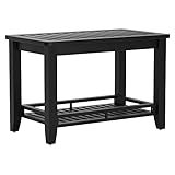 Zoopolyn Bamboo Shower Bench Seat with Storage Shelf Shower Stool Chair for Shaving Legs in Bathroom & Inside Shower Black