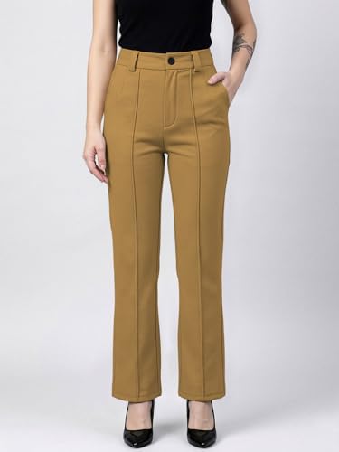 Image of Women's High Waist Formal Straight Fit Trousers Premium Stretch Office Pants Front Pleated Design Smart Workwear Bottom for Office, Casual & Business Wear