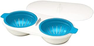 Microwave Egg Poacher Food Grade Double Cup Egg Bowl Cooker Portable Non-Stick Fast Steamer BPA Free Cooking Mold Suitable for Kitchen Gadget (Blue)